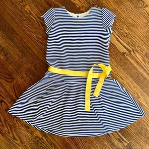 Gymboree Dress (Dark Blue/White Stripe) & Yellow Waist Tie (10YR)